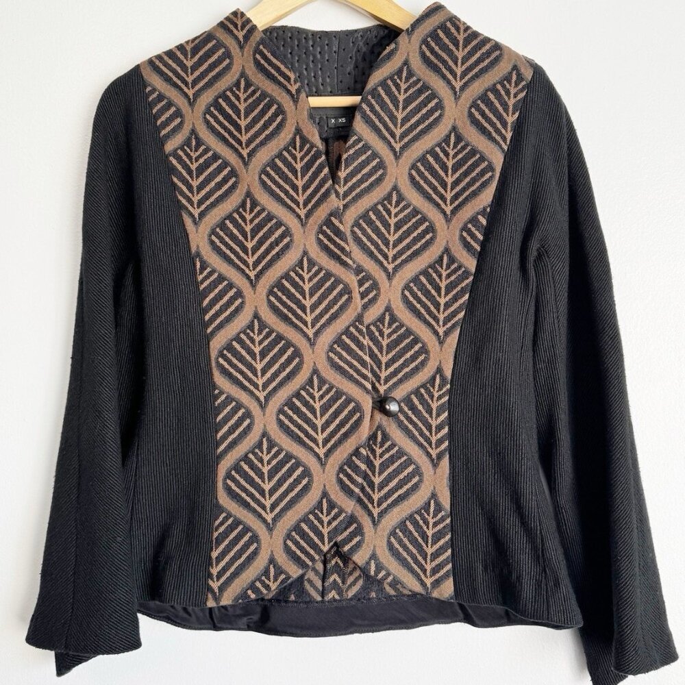 L. O'Neill Design Black Brown Geometric Tapestry Jacket Blazer Womens XS Office